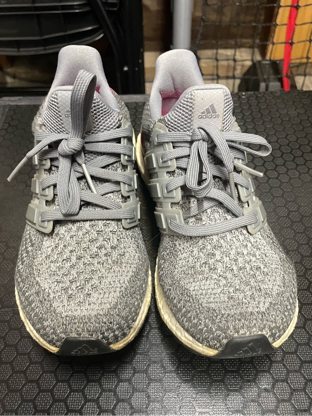 Adidas Woman’s Gray/Pink Ultraboost Running Shoes, size 6.5